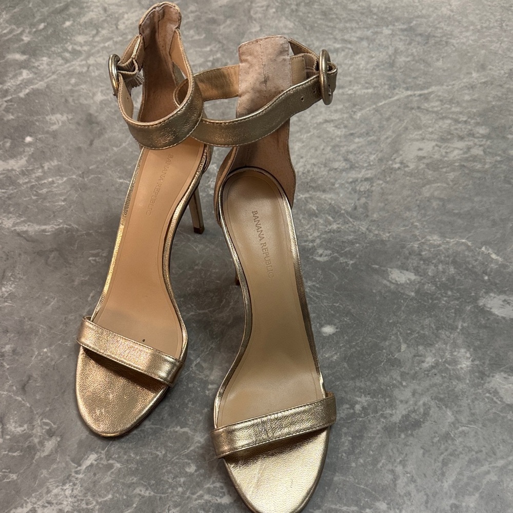 Banana Republic Metallic Gold Ankle-Strap Stiletto Sandals